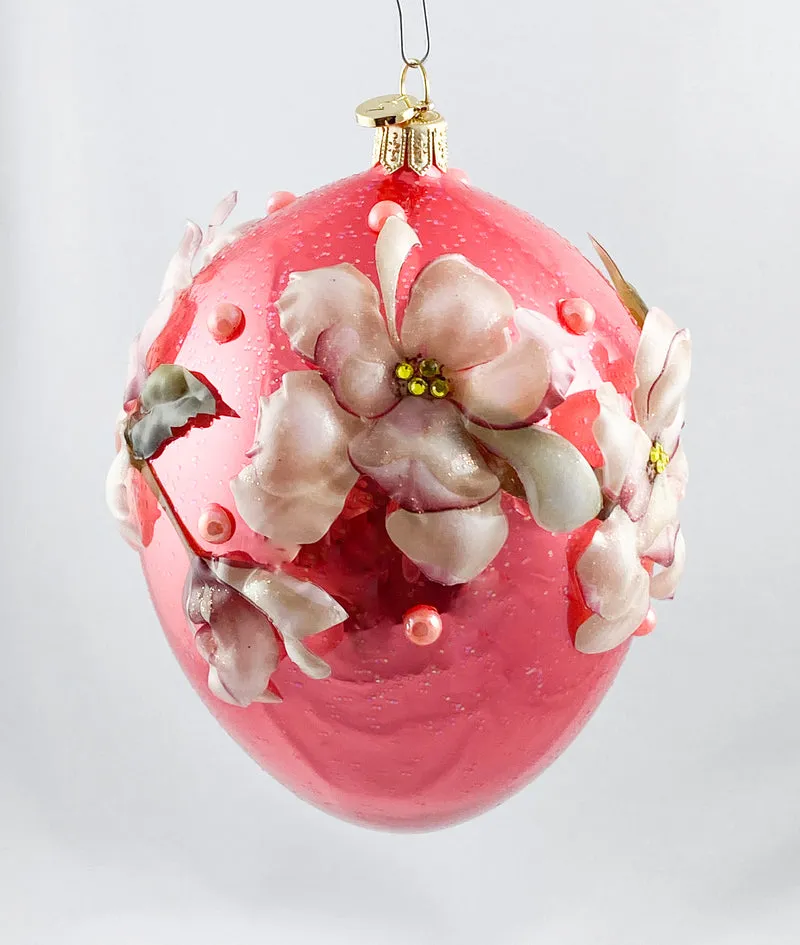 Eiform coral mit Magnolien-Blüten Applikationen in Spezialfolie, GlitterLab
