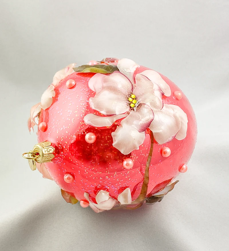Eiform coral mit Magnolien-Blüten Applikationen in Spezialfolie, GlitterLab