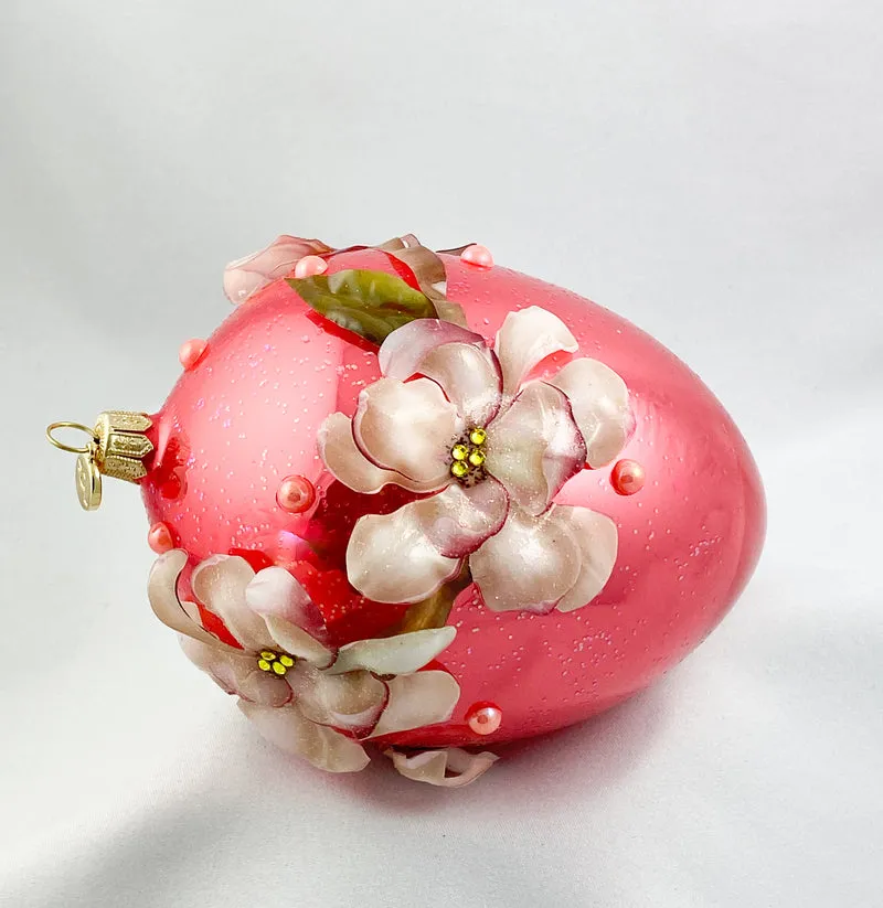 Eiform coral mit Magnolien-Blüten Applikationen in Spezialfolie, GlitterLab