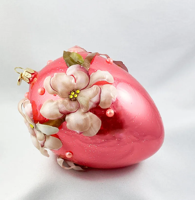 Eiform coral mit Magnolien-Blüten Applikationen in Spezialfolie, GlitterLab