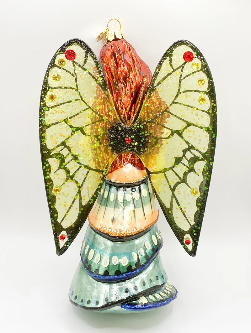 Engel mit rotem Schmetterling in der Hand und transparenten Glasflügeln, GlitterLab