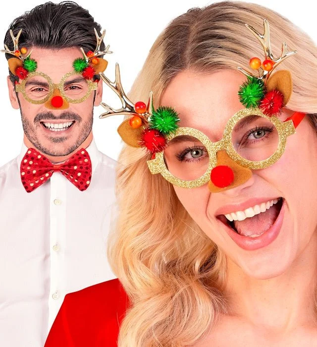 Rentier Brille Buntes Glitzer