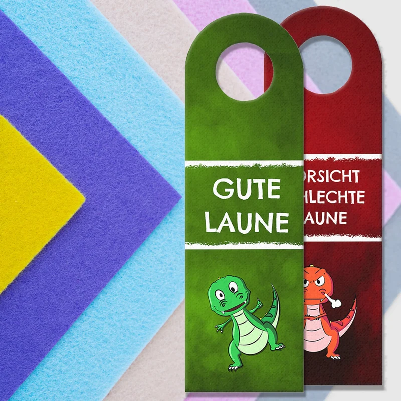 Vorsicht schlechte Laune oder gute Laune Türhänger mit T-Rex Dino und grün
