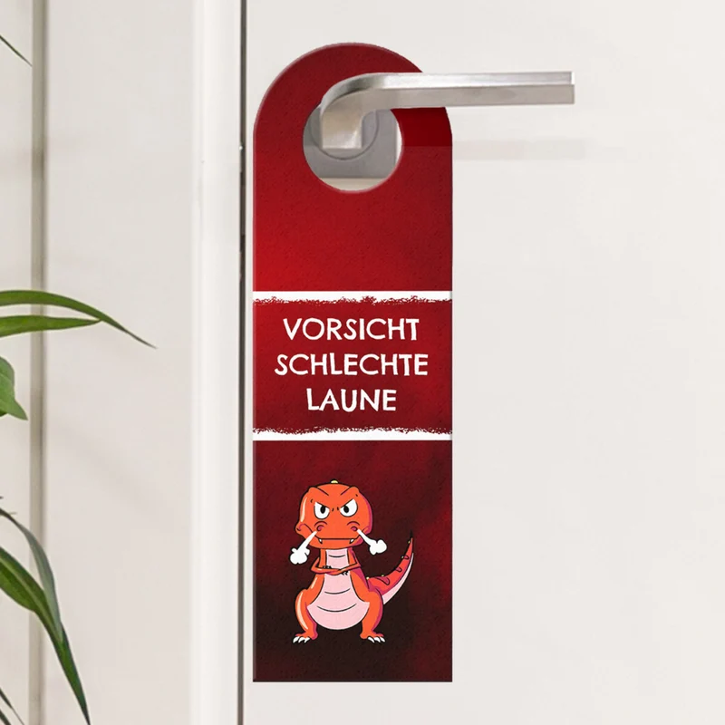 Vorsicht schlechte Laune oder gute Laune Türhänger mit T-Rex Dino und grün