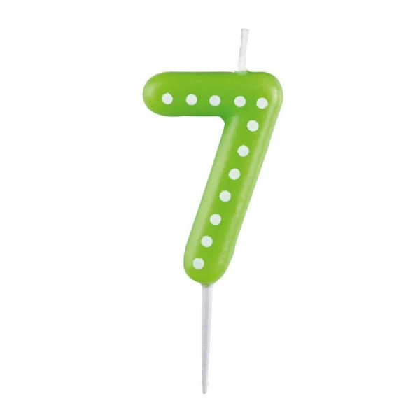 7 Kerze Grüne Punkte 6,5cm