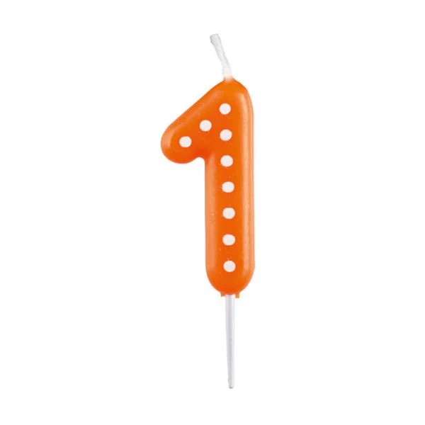 1 Kerze Orange Dots 6,5 cm