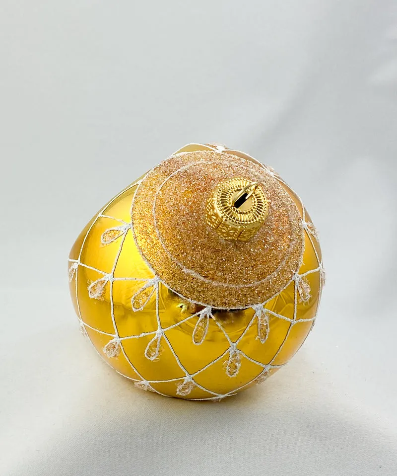 Kugel gold mit goldenem Reflex und weissem Dekor