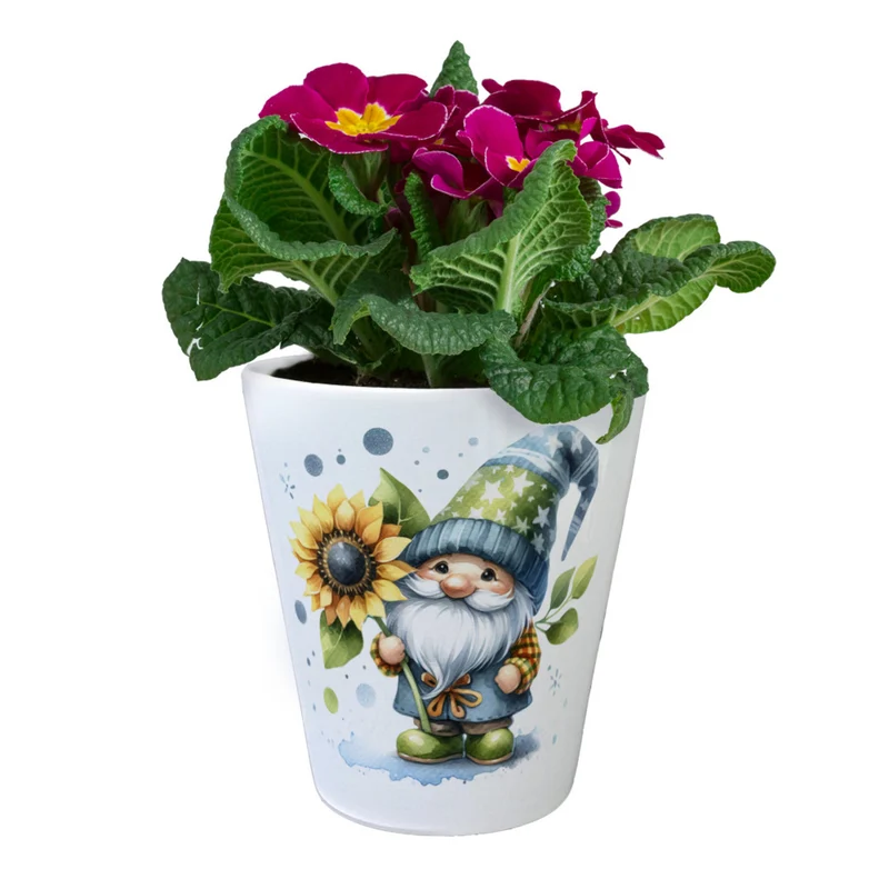 Gartenzwerg mit Sonnenblume Blumentopf