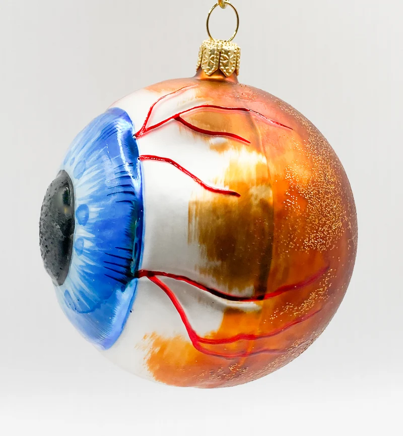 Anatomisches Auge mit blauer Iris und runder Pupille, braun