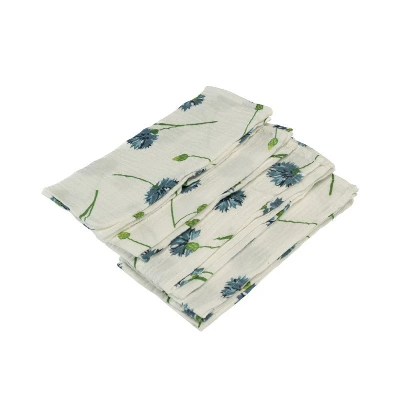 Blumenservietten Grün Blau Baumwolle 40cm 4Stk