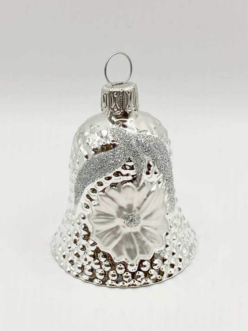 Weihnachts-Glöckchen silber mit Blume