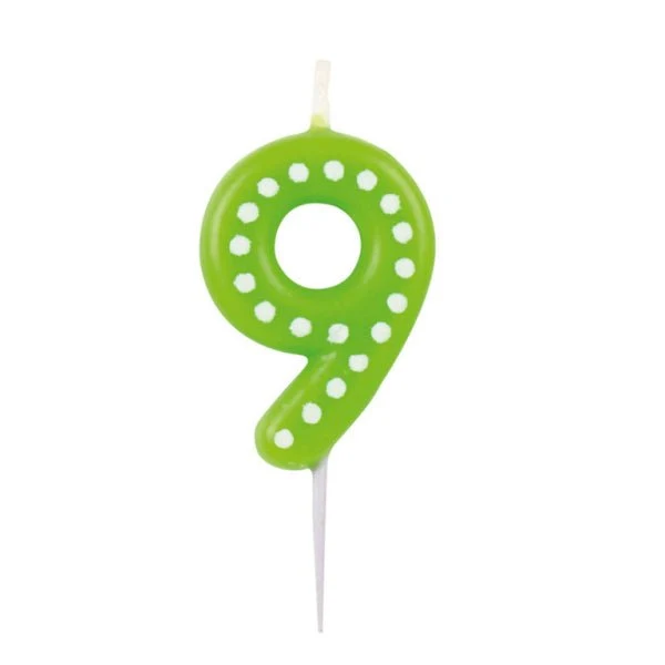 9 Kerze Grüne Punkte 6,5cm