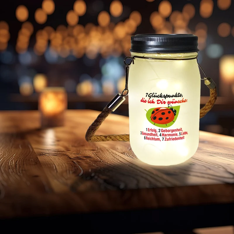 Marienkäfer Solarlicht mit Spruch Sieben Glückspunkte
