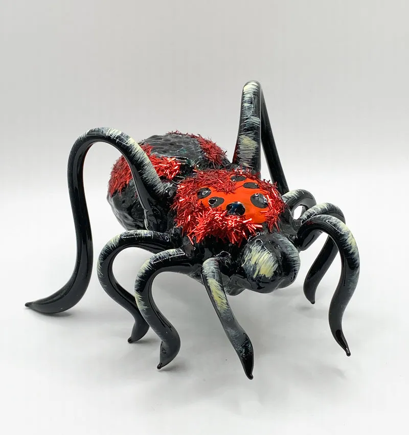 Schwarze Vogelspinne mit rotem Rücken