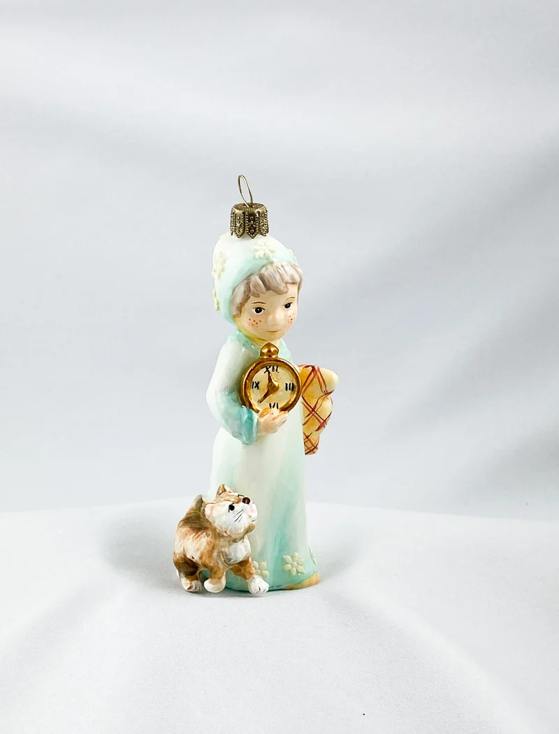 Das kleine Mädchen wartet gespannt mit dem Kätzchen auf das Christkind, AtlasArt