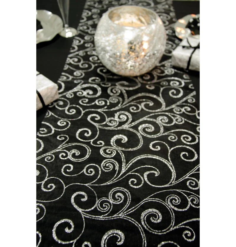 Schwarzer Tischläufer Glitter 5M 36cm