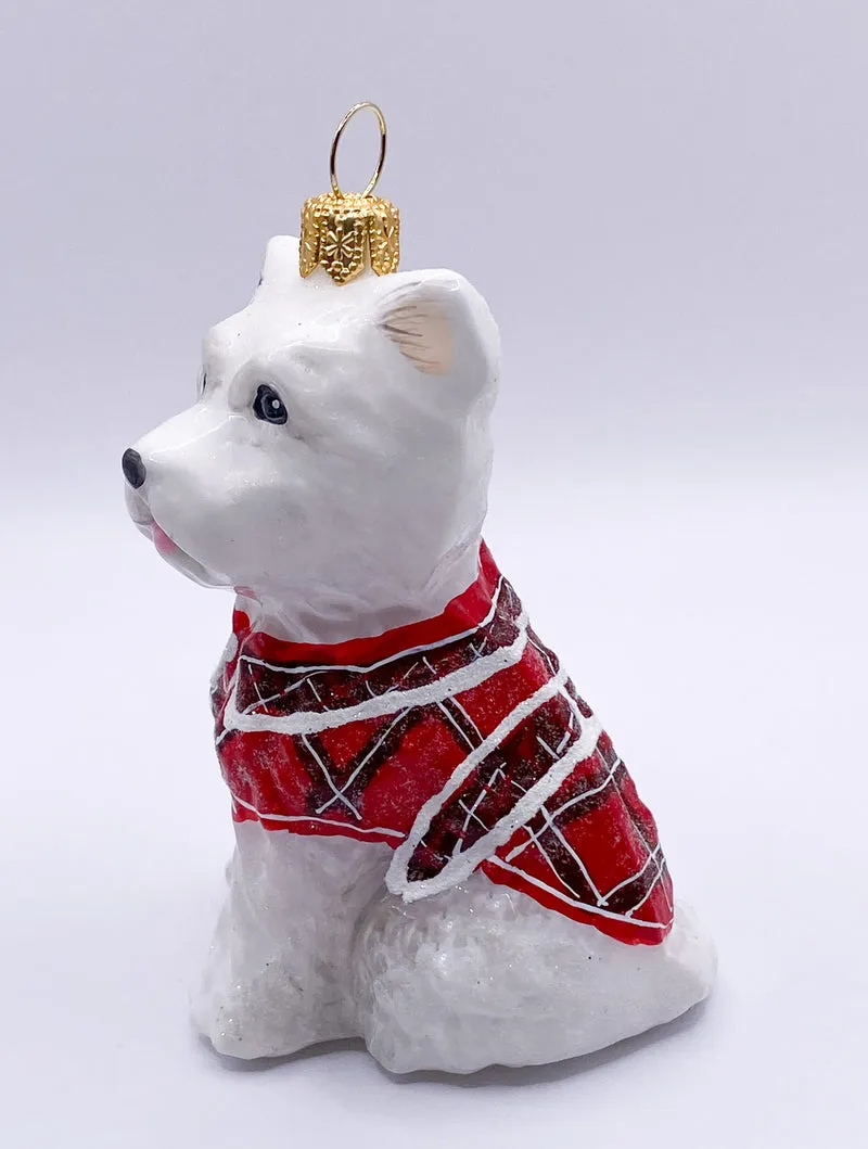 West Highland-Terrier-Hund im roten Mantel, KOMOZJA MOSTOWSKI