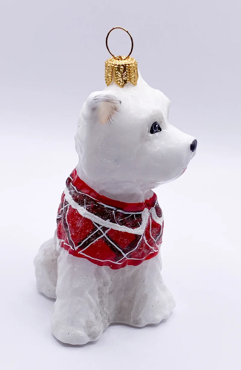 West Highland-Terrier-Hund im roten Mantel, KOMOZJA MOSTOWSKI