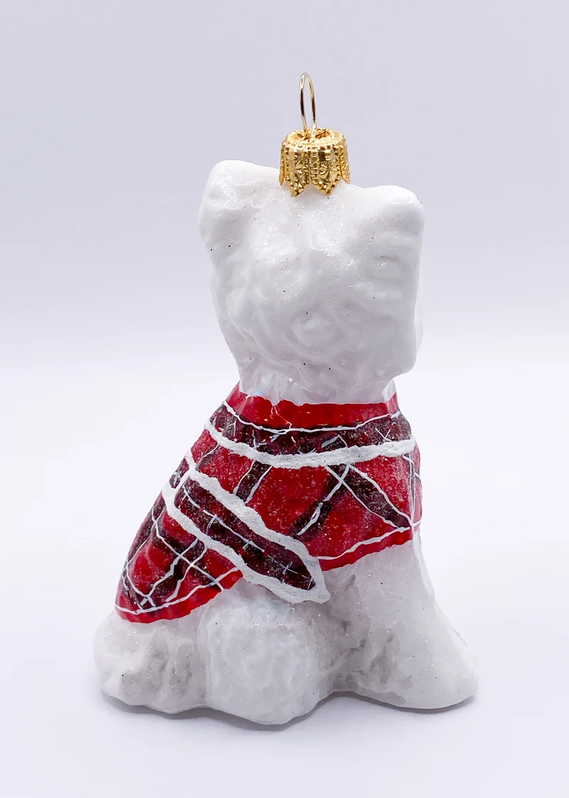 West Highland-Terrier-Hund im roten Mantel, KOMOZJA MOSTOWSKI