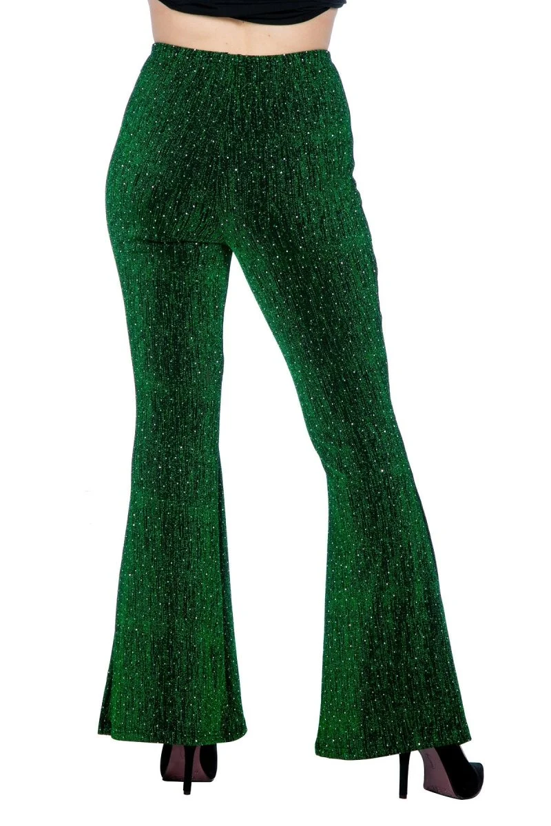 Grüne Hose Damen Flared Glitter