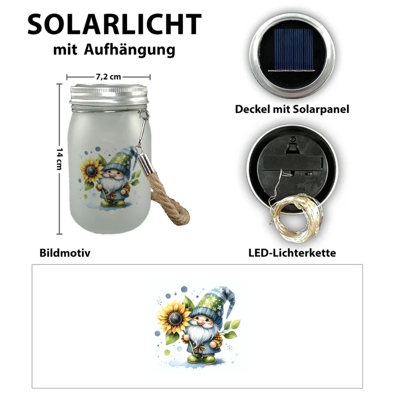 Gartenzwerg mit Sonnenblume Solarlicht