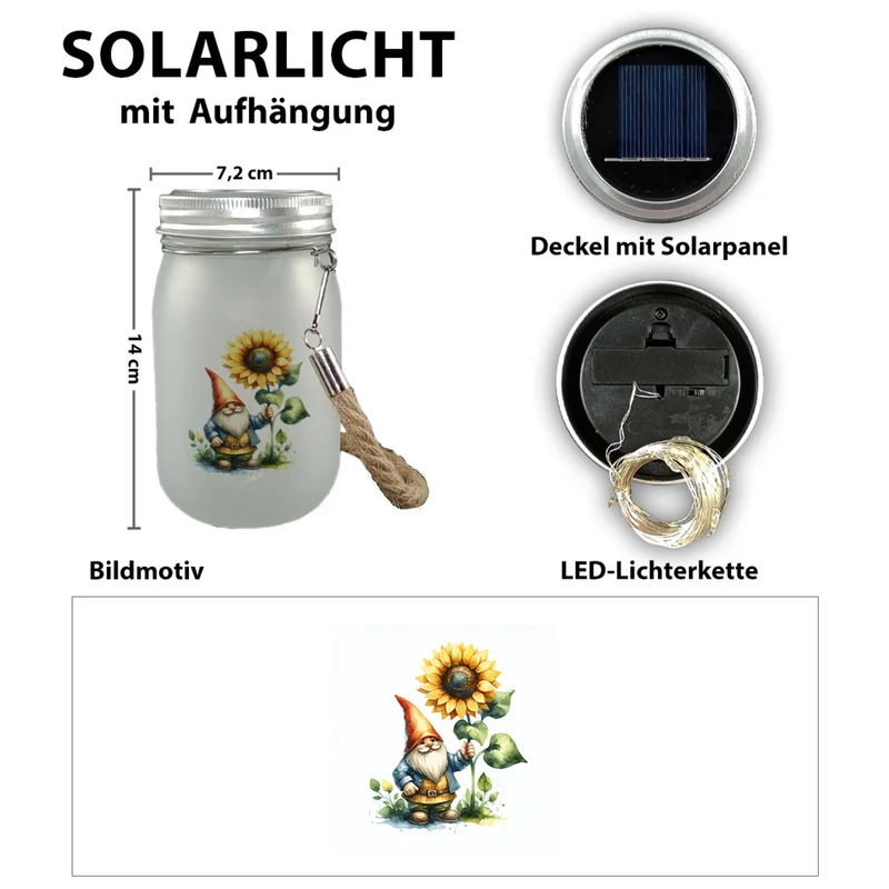 Gartenzwerg mit Sonnenblume Solarlicht