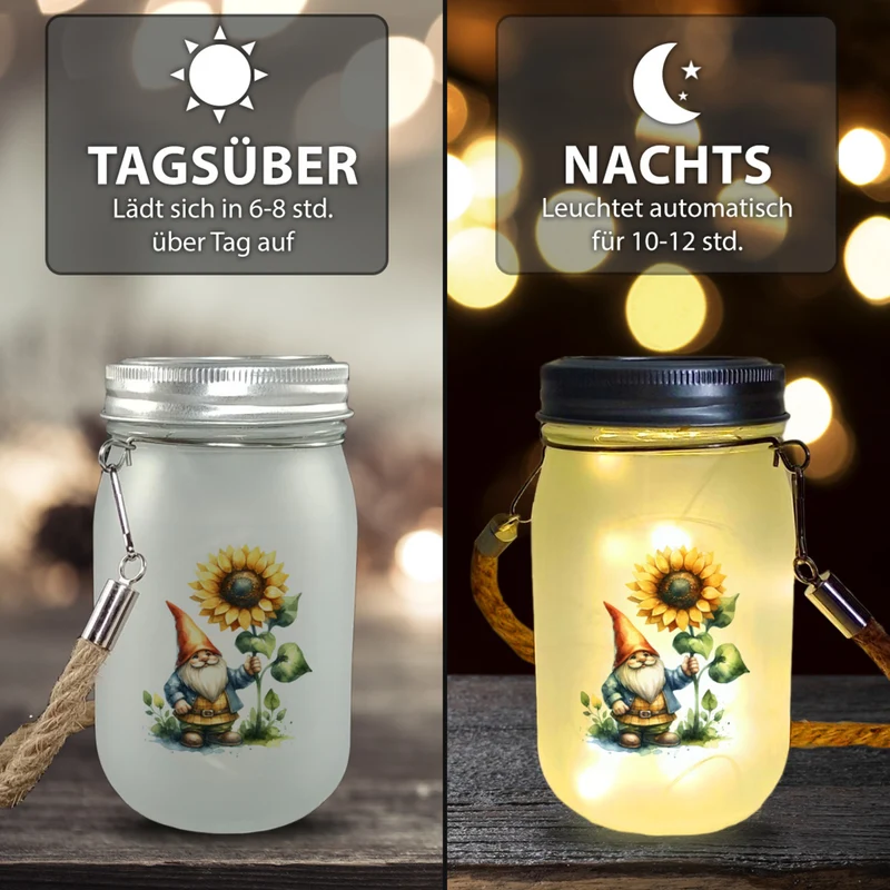 Gartenzwerg mit Sonnenblume Solarlicht
