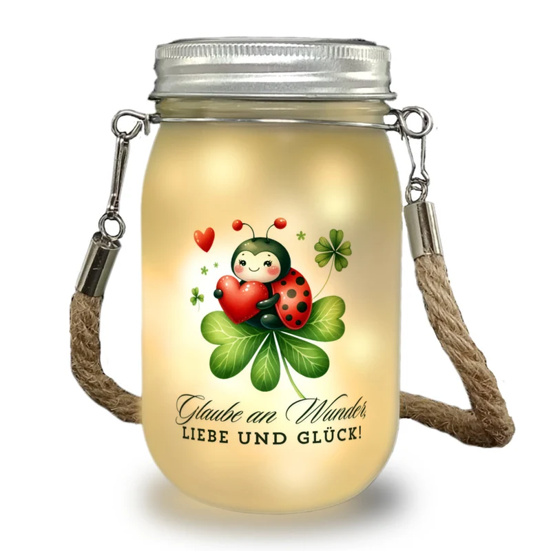 Marienkäfer Solarlicht mit Spruch Glaube an Wunder, Liebe und Glück!