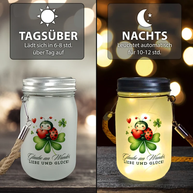 Marienkäfer Solarlicht mit Spruch Glaube an Wunder, Liebe und Glück!