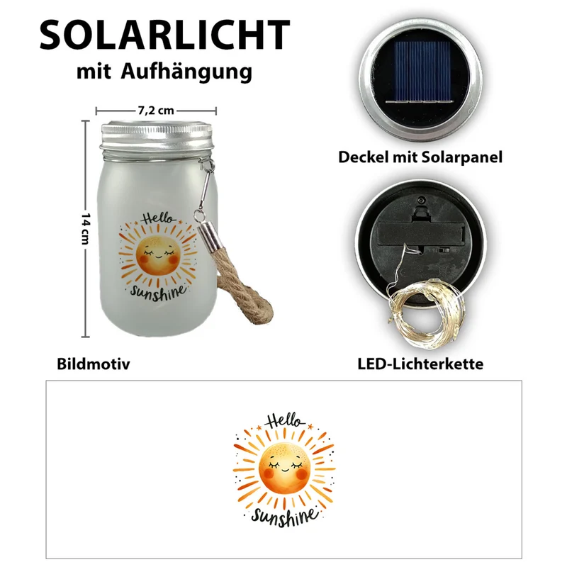 Sonne Freundschaft Solarlicht mit Spruch Hello sunshine