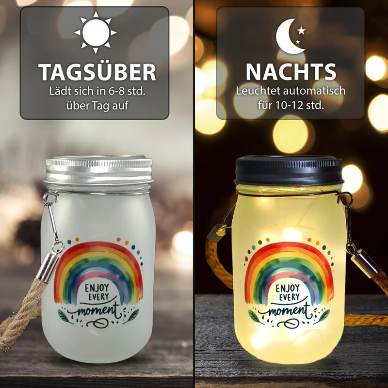 Regenbogen Solarlicht mit Spruch Enjoy every moment