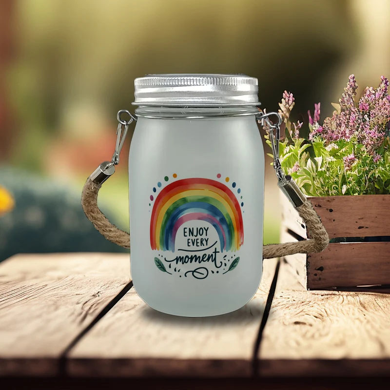 Regenbogen Solarlicht mit Spruch Enjoy every moment