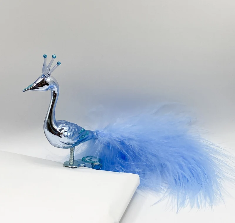 Hellblauer Pfau mit Krone und hellblauer Flaumfedern