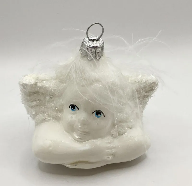 Putto in glänzendem Weiss mit Glitzer-Flügeln, Raffael Engel