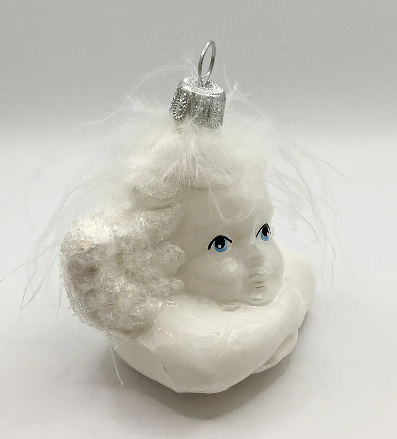 Putto in glänzendem Weiss mit Glitzer-Flügeln, Raffael Engel