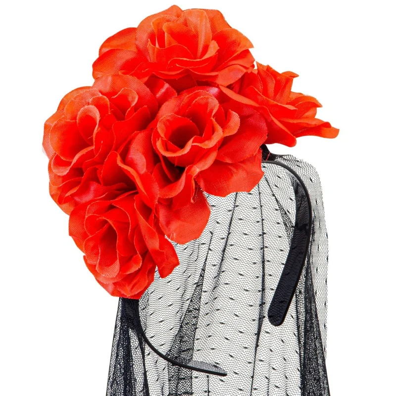 Dia De Los Muertos Haarband Schleier mit Rosen
