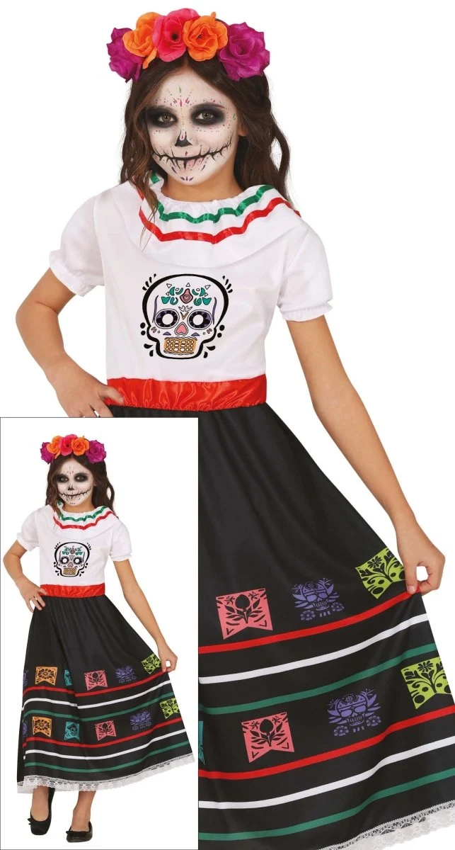 Dia De Los Muertos Kleid Mädchen Totenkopf