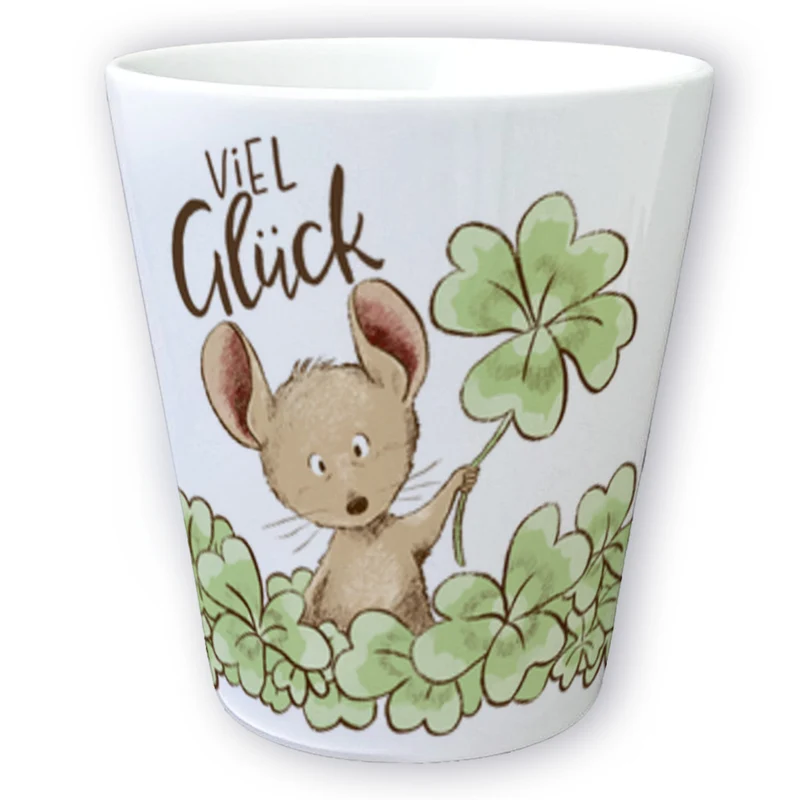 Maus Blumentopf mit Spruch Viel Glück