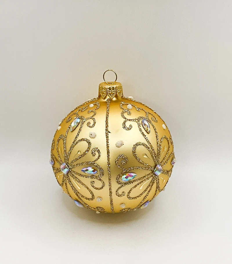 Kugel gold matt mit stilisiertem Blütenmotiv
