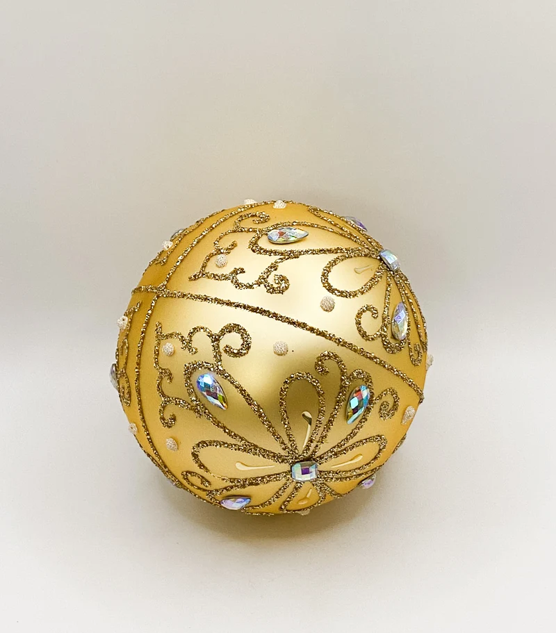 Kugel gold matt mit stilisiertem Blütenmotiv