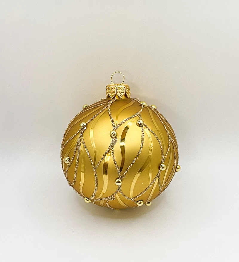 Kugel gold matt mit goldenen Schmucksteinen