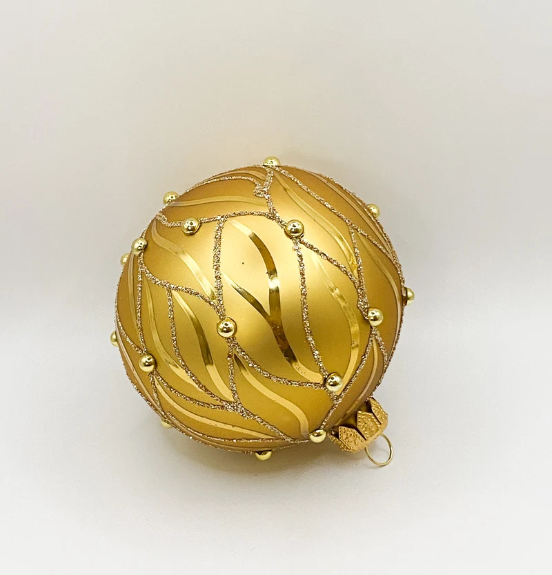 Kugel gold matt mit goldenen Schmucksteinen