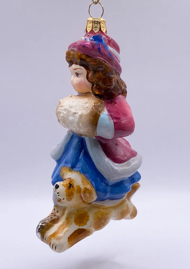 Das Mädchen ist mit dem Hund auf dem Eis unterwegs, KOMOZJA MOSTOWSKI