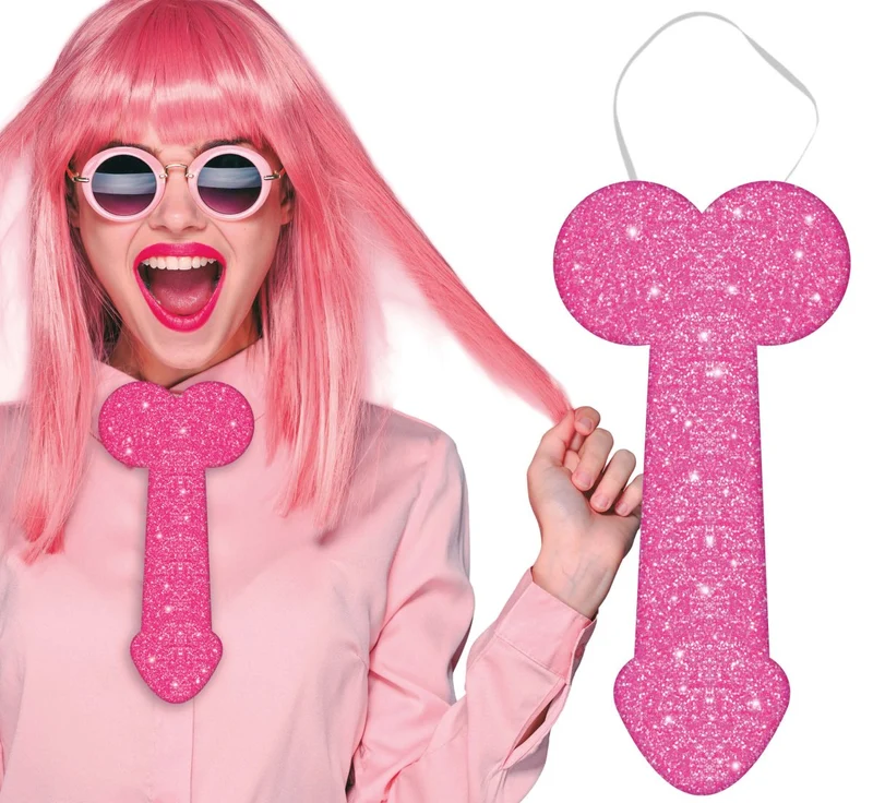 Peniskrawatte Rosa Glitzer 30cm