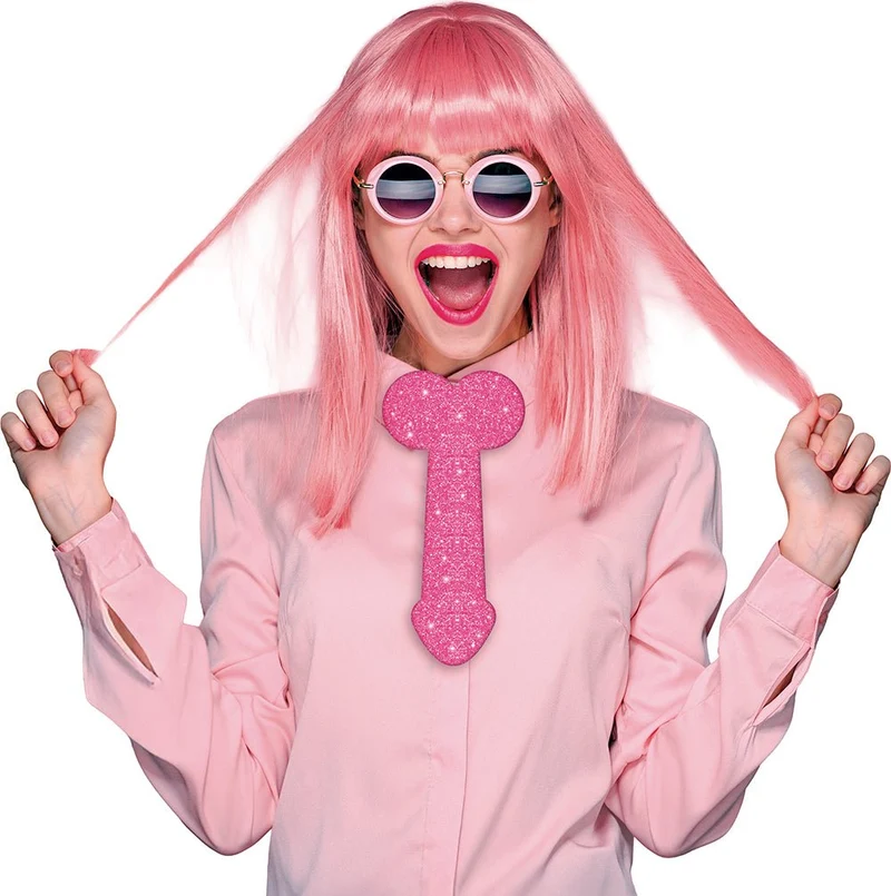 Peniskrawatte Rosa Glitzer 30cm