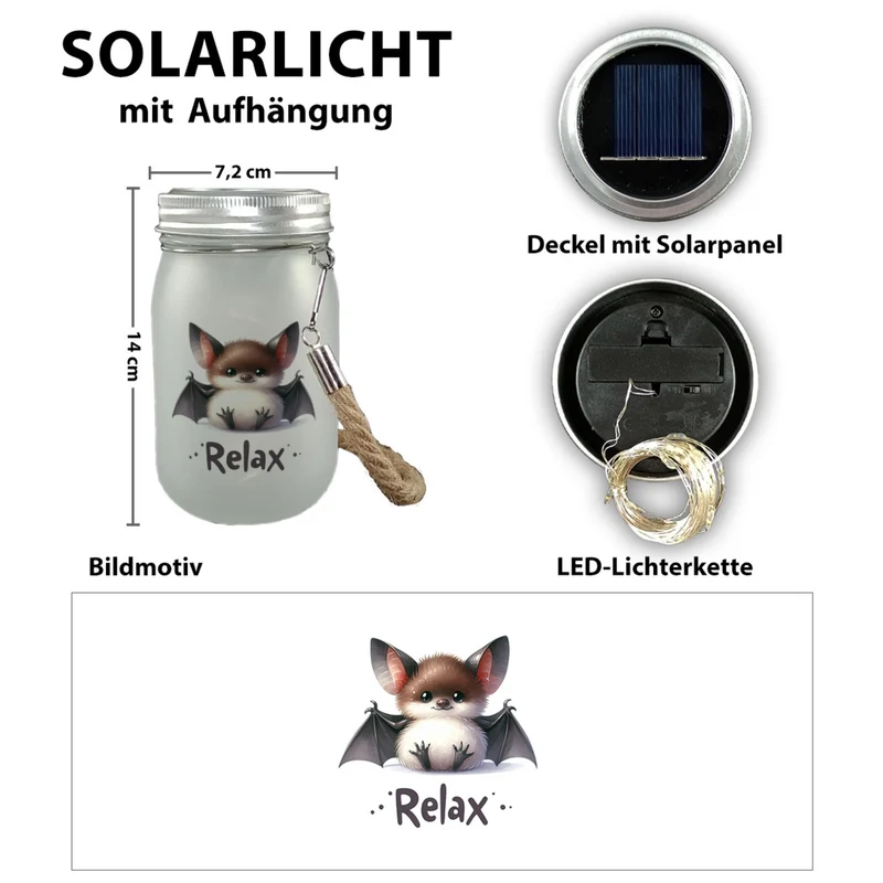 Baby Fledermaus Solarlicht mit Spruch Relax