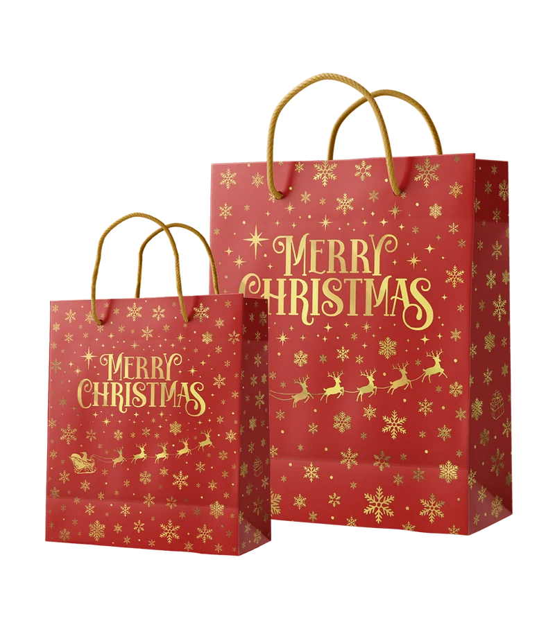 Weihnachtsgeschenk Tasche Rot Gold Frohe Weihnachten M 21cm
