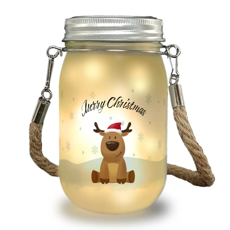 Rentier im Schnee Solarlicht mit Spruch Merry Christmas
