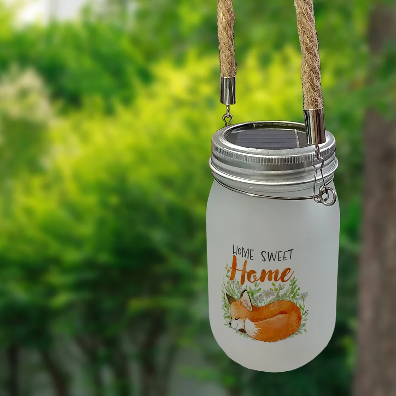 Fuchs im Aquarell-Stil Solarlicht mit Spruch Home Sweet Home