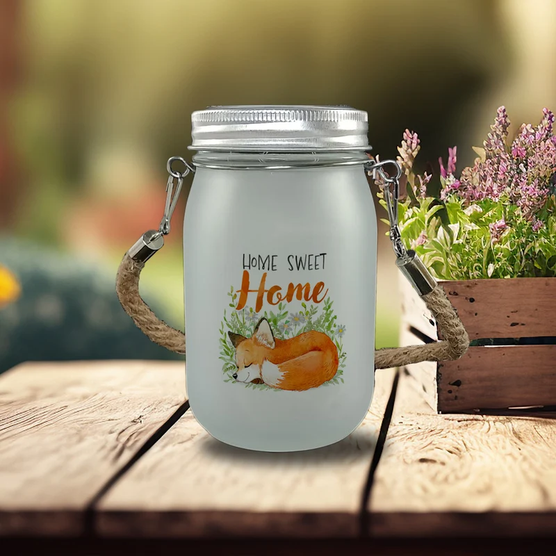 Fuchs im Aquarell-Stil Solarlicht mit Spruch Home Sweet Home